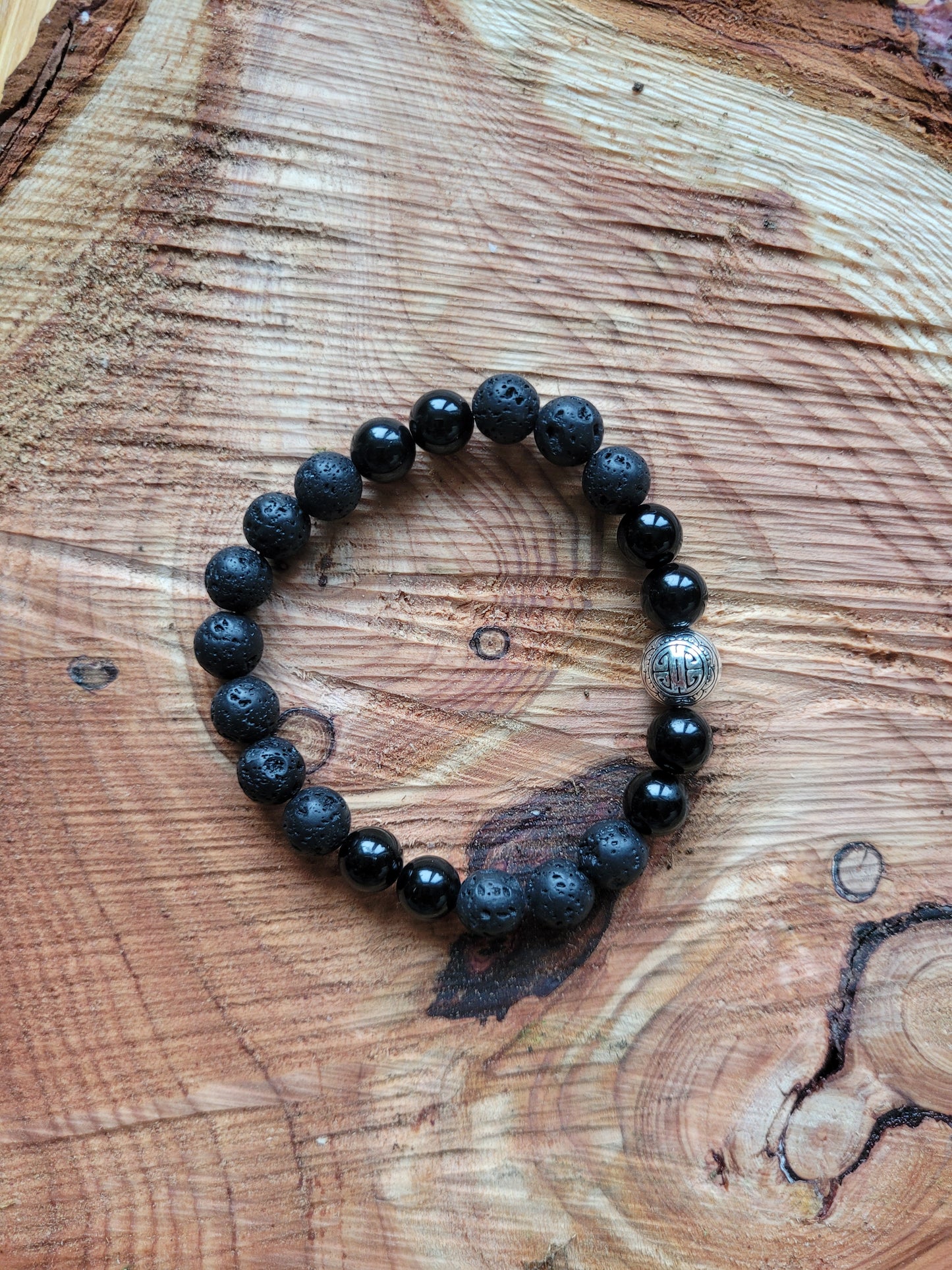 Bracelet en Lave et Tourmaline ou Agate Arbre