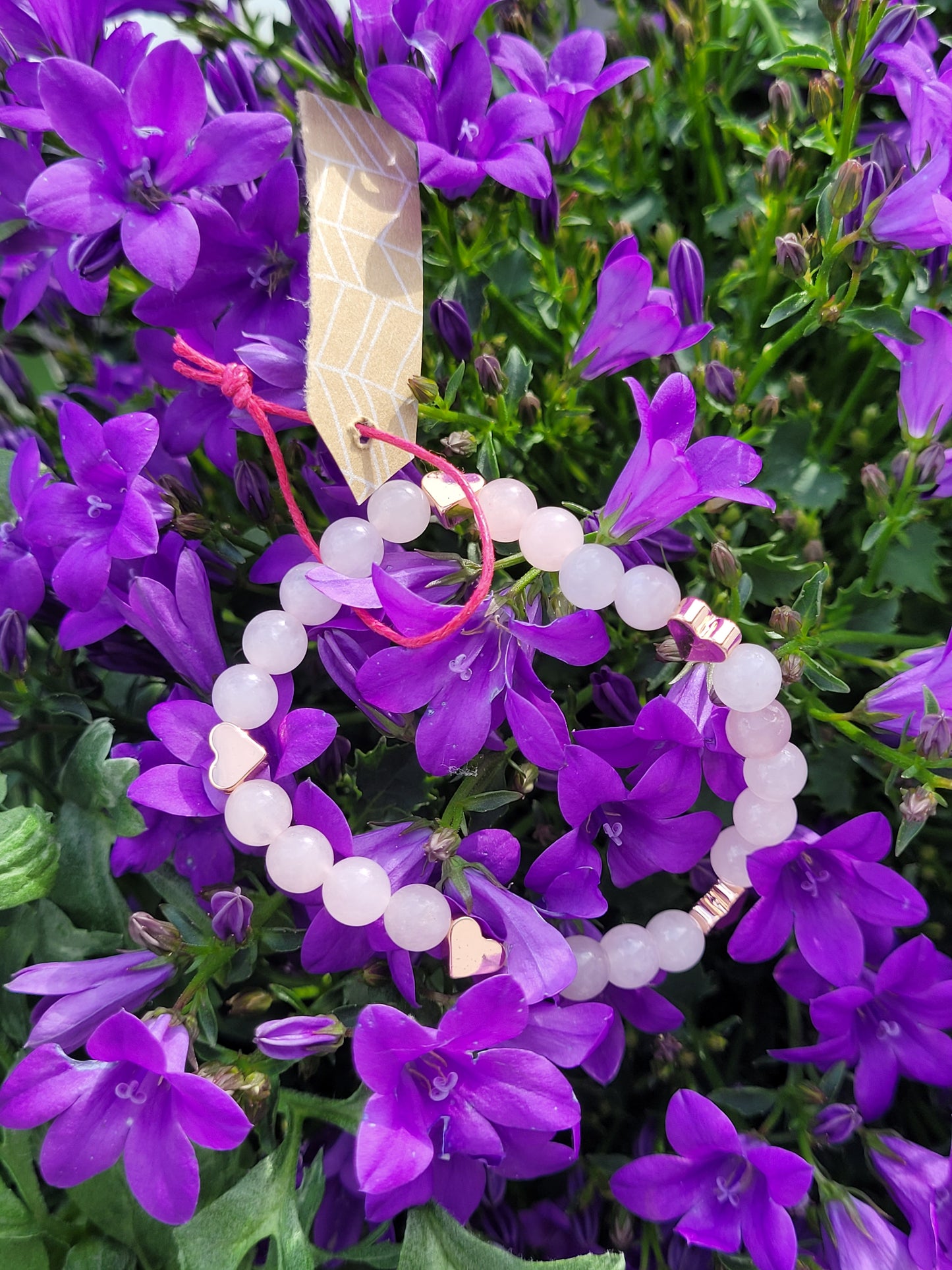 Bracelet en Quartz Rose et coeurs or rose