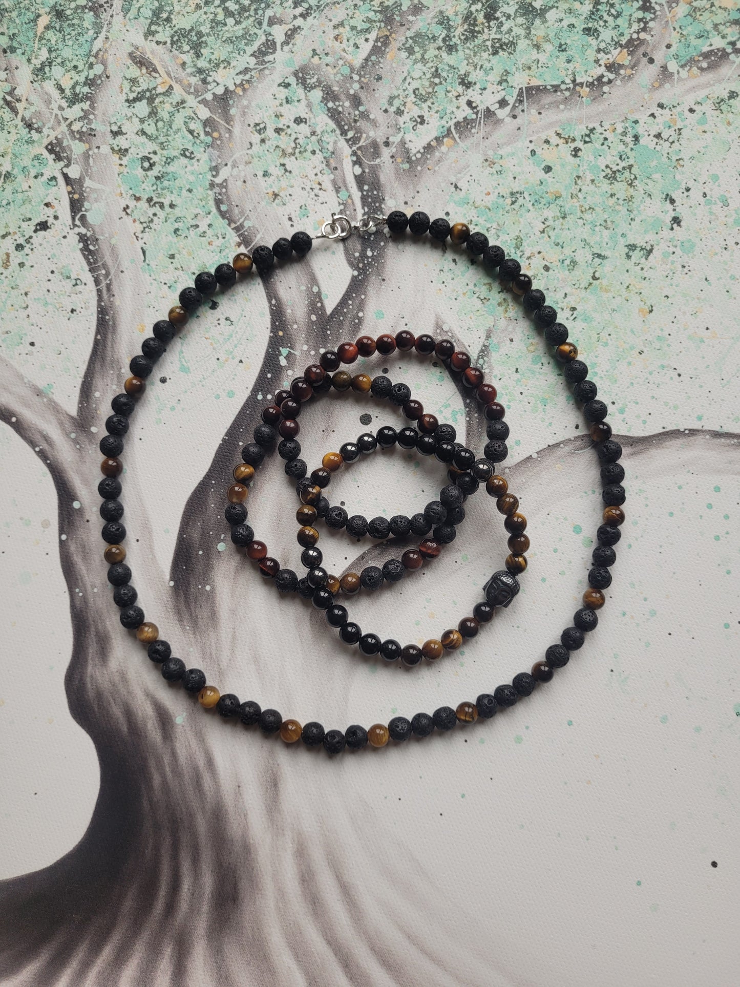 Collier en Lave et Oeil de Tigre