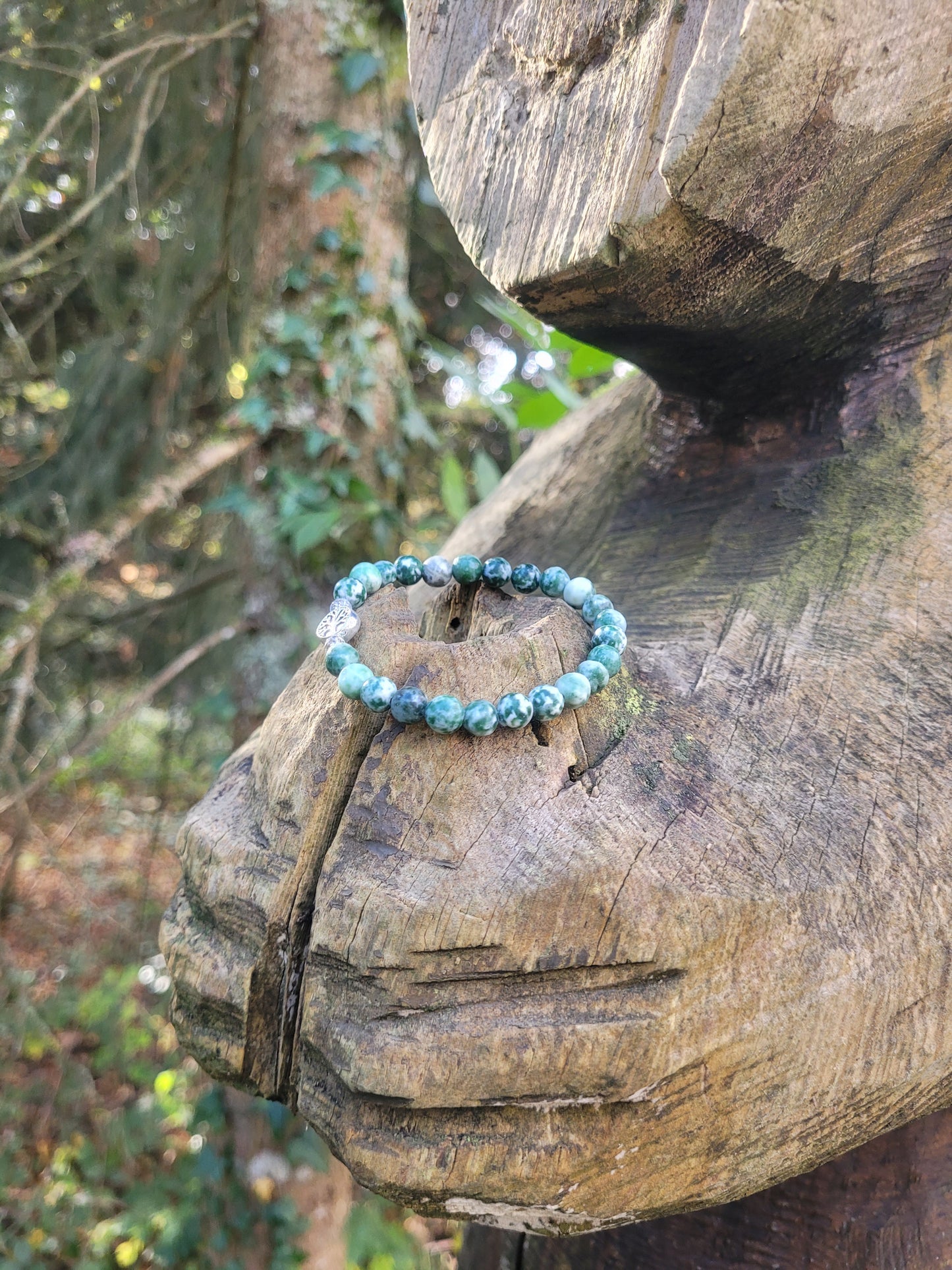 Bracelet et Agate Arbre, Cristal de Roche et Arbre de Vie argenté