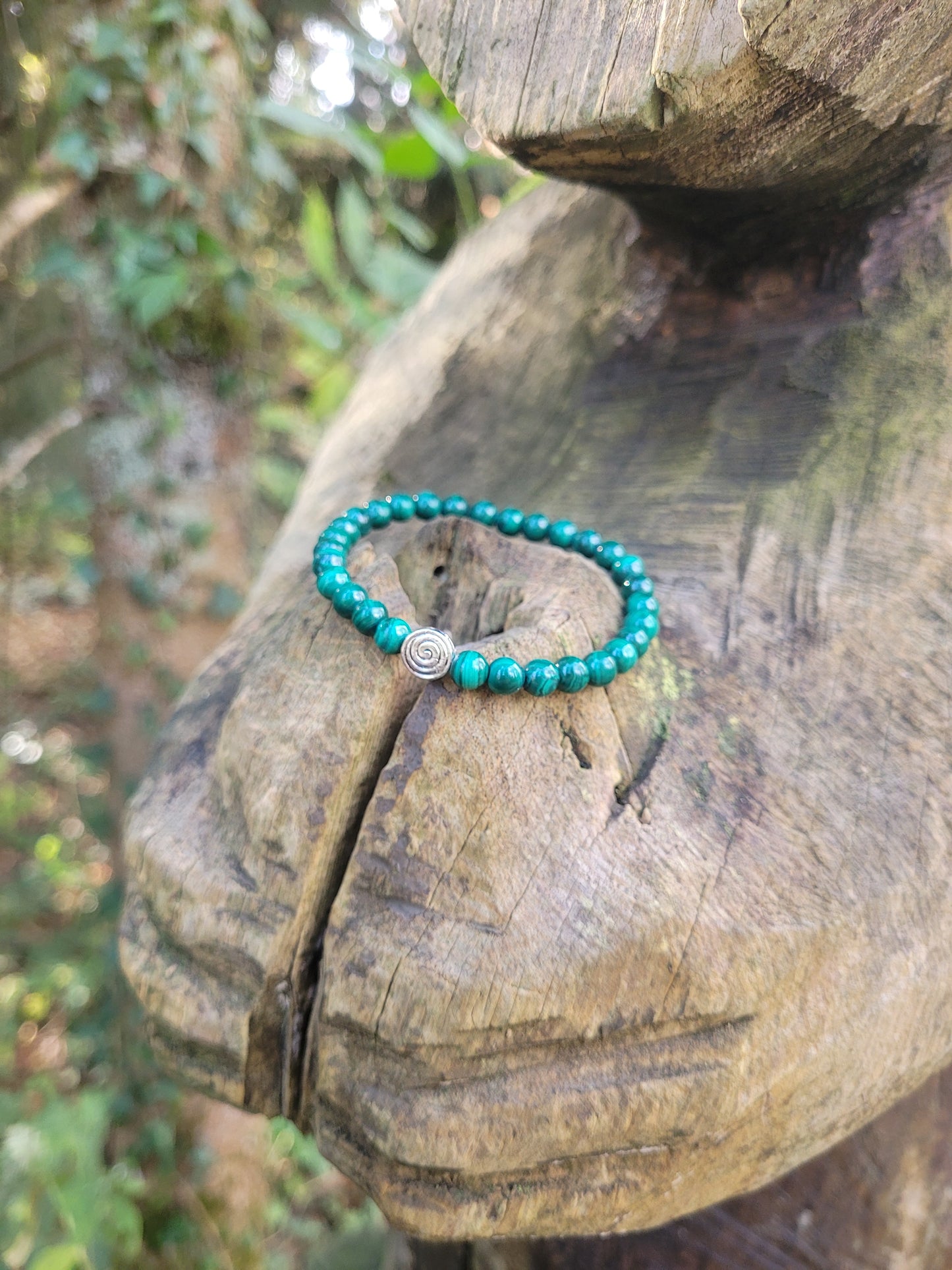 Bracelet en Malachite et spirale argentée