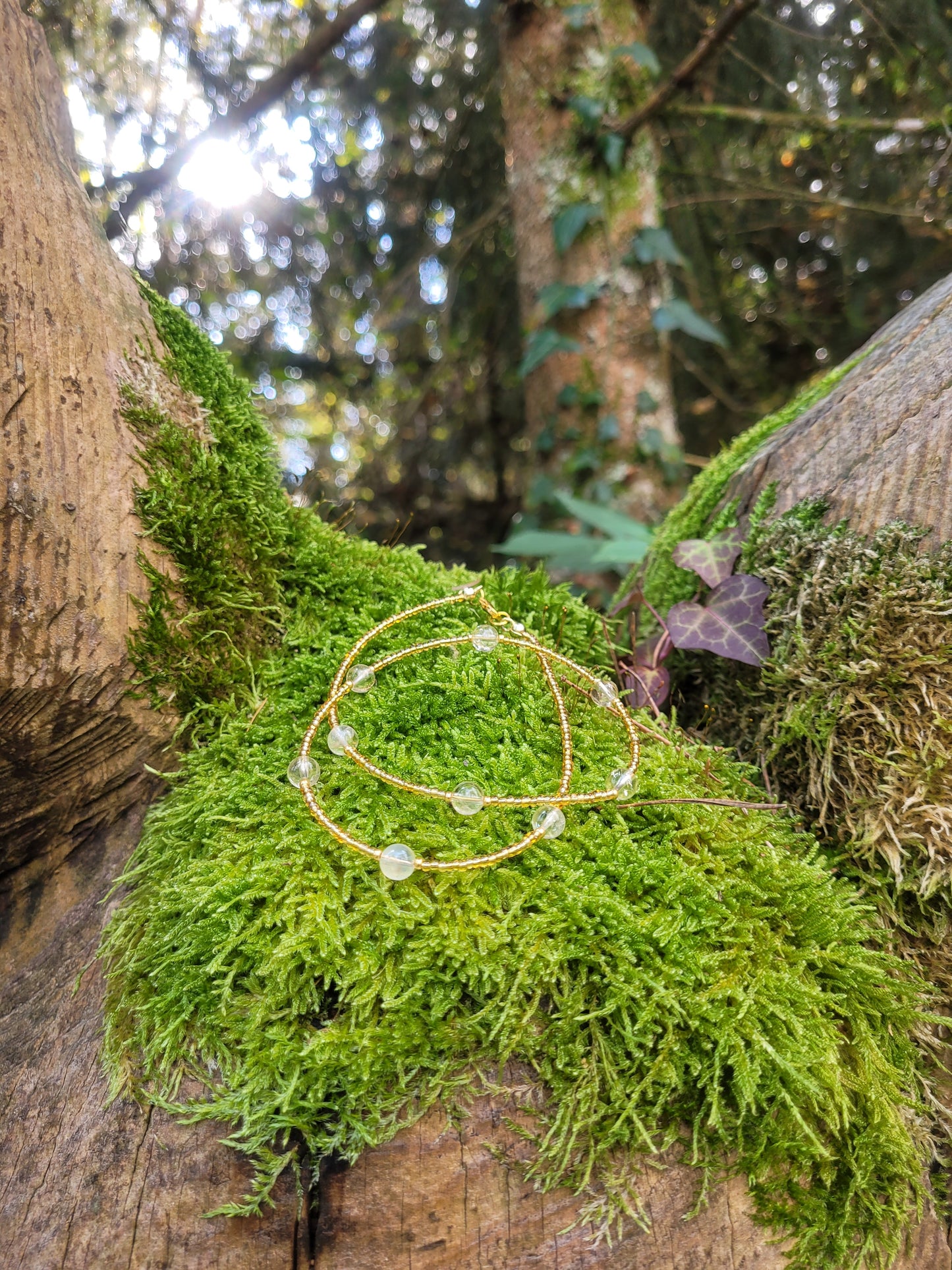 Collier et bracelet en Citrine claire et perles de rocailles dorées (ensemble)