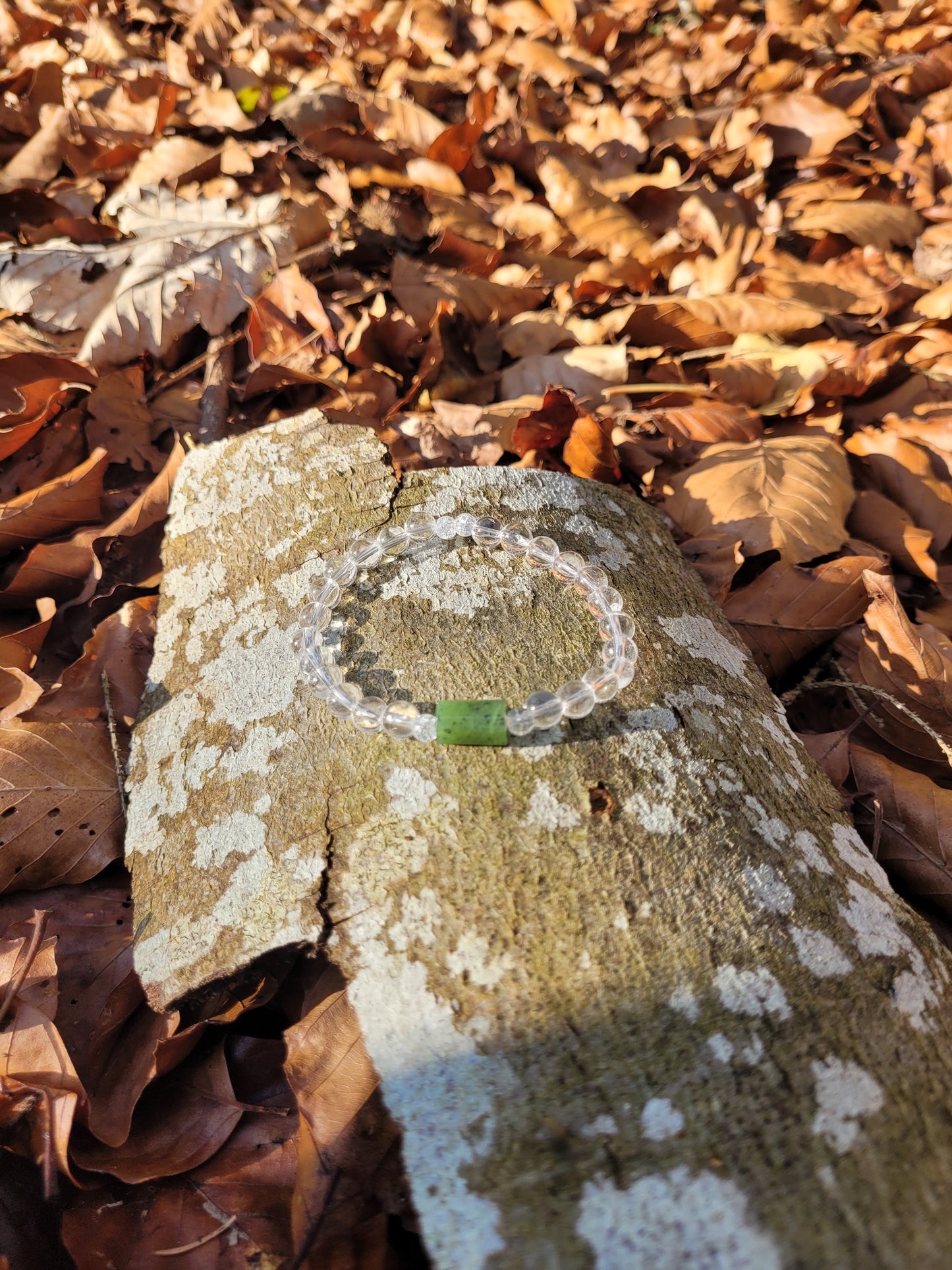 Bracelet en Jade, Cristal iris et Cristal de Roche