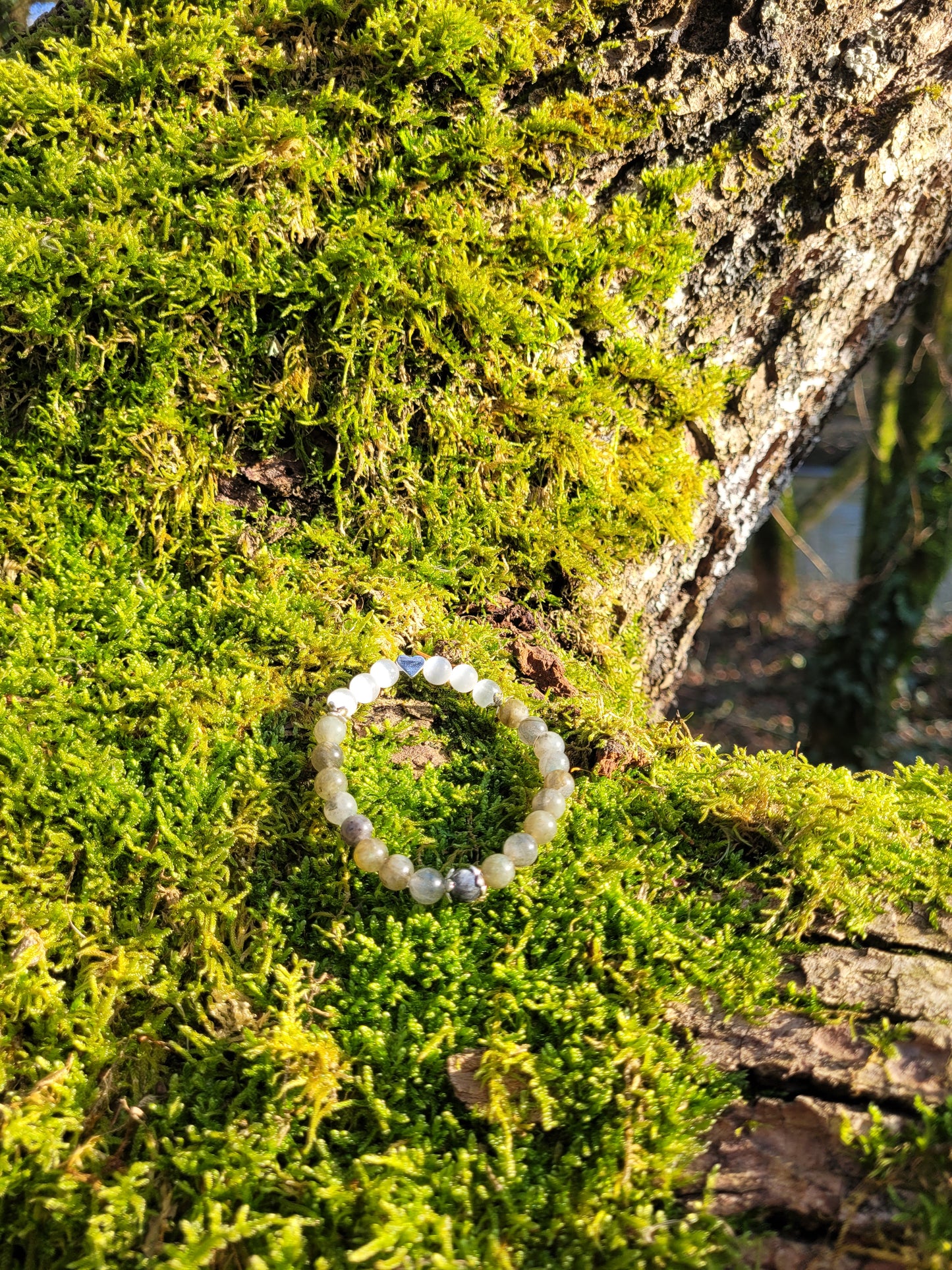 Bracelet en Sélénite, Labradorite et coeur argenté
