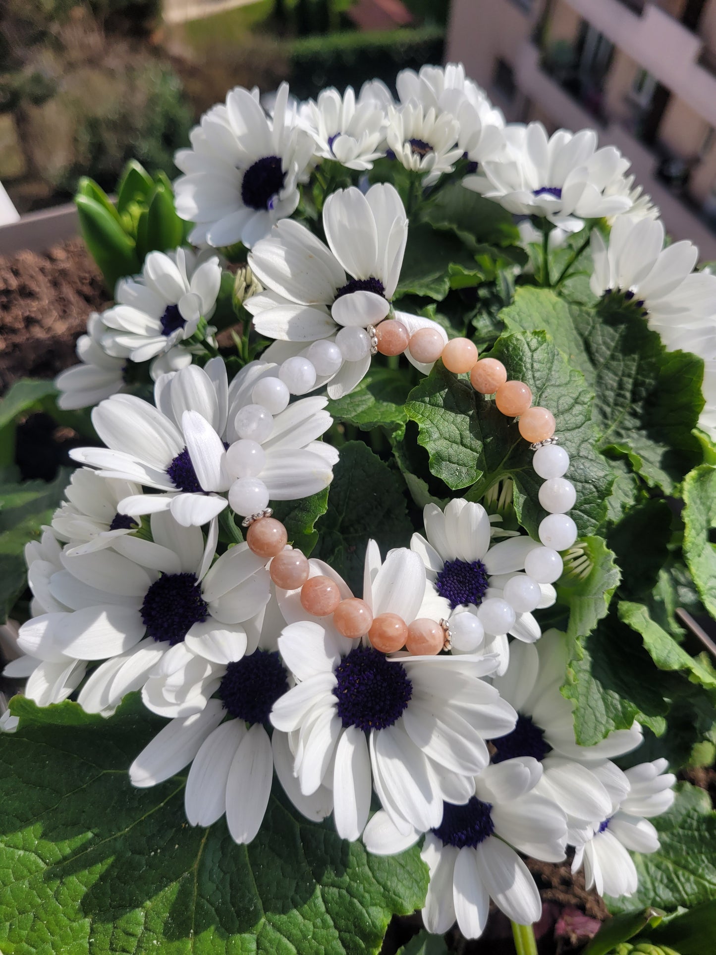 Bracelet en Pierre de Lune rose et blanche