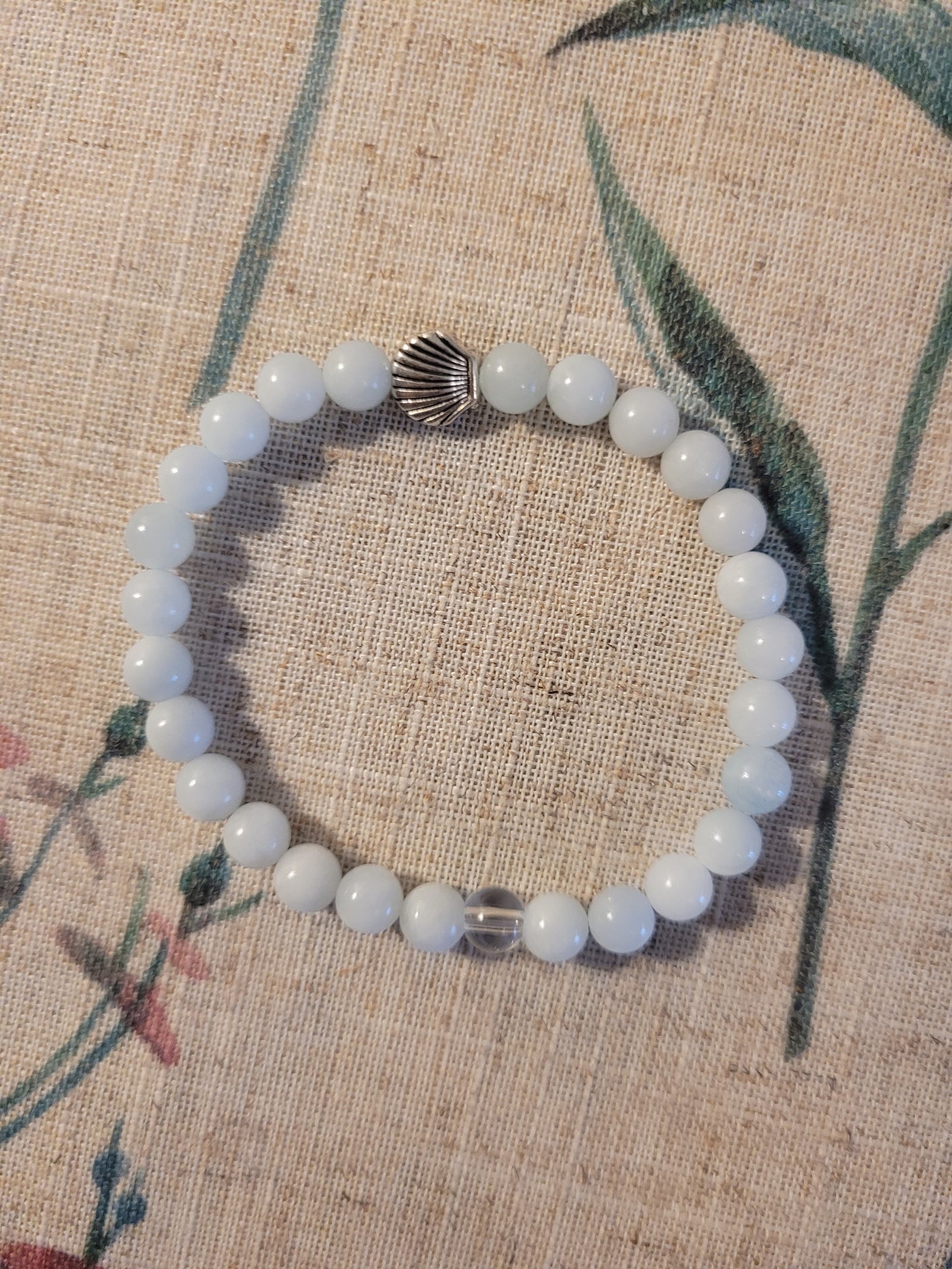 Bracelet en Aigue-Marine et Cristal de Roche et coquillage argenté