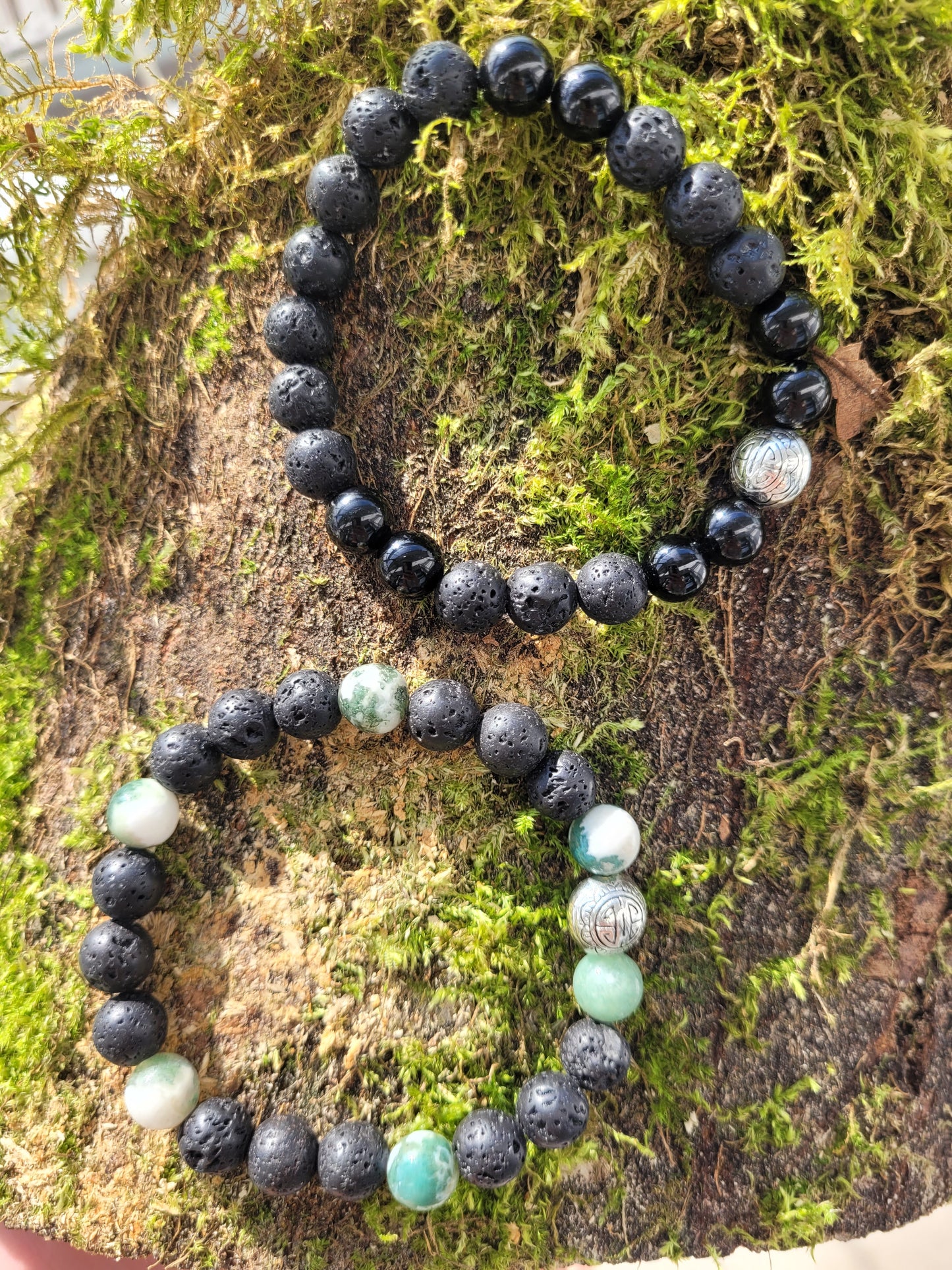 Bracelet en Lave et Tourmaline ou Agate Arbre