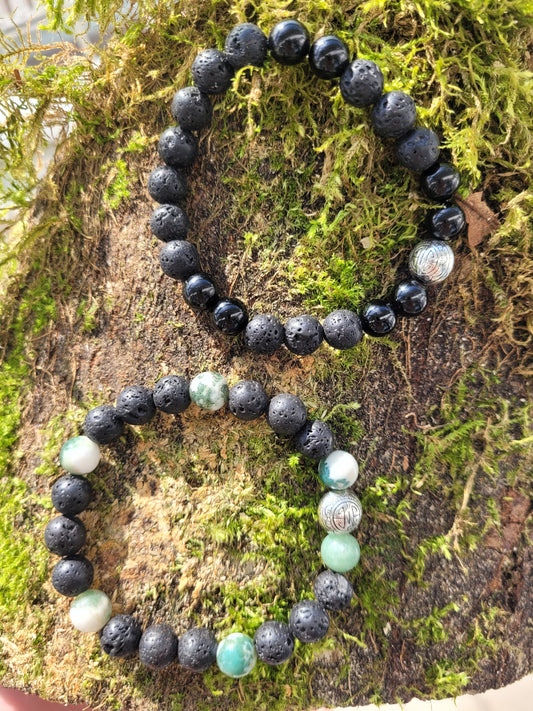 Bracelet en Lave et Tourmaline ou Agate Arbre