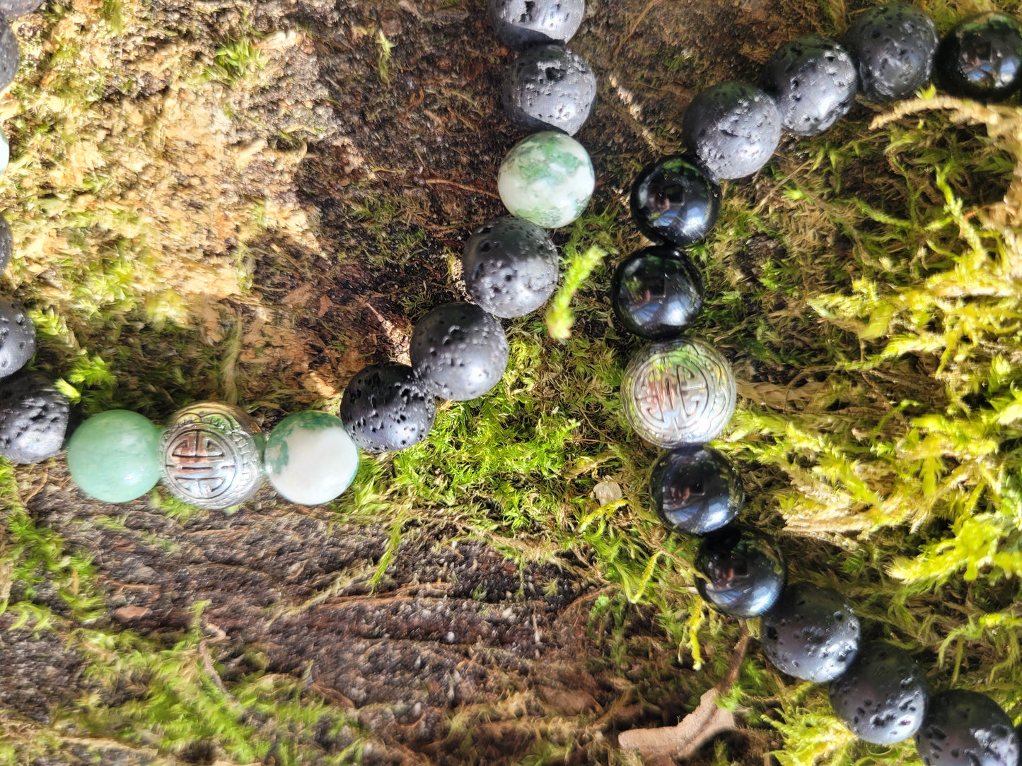 Bracelet en Lave et Tourmaline ou Agate Arbre