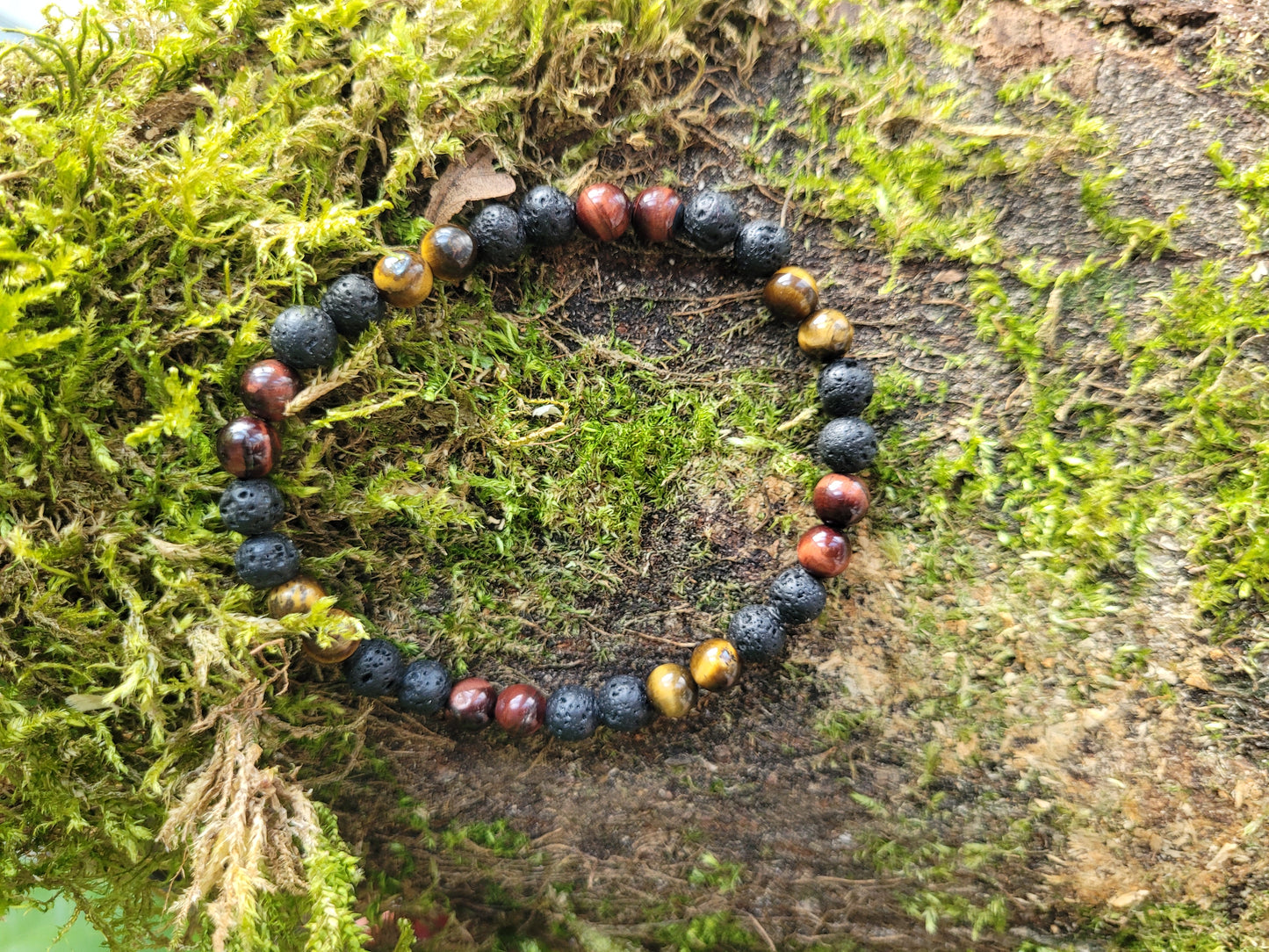 Bracelet en Lave, Oeil de Tigre et Oeil de Boeuf