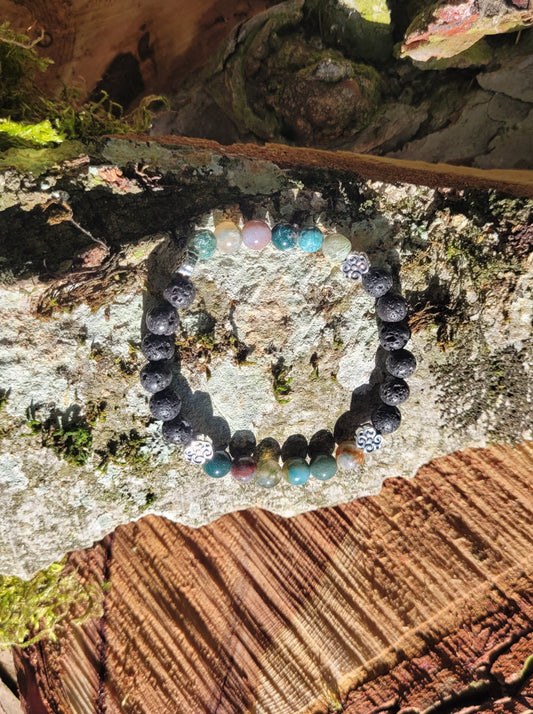 Bracelet en Agate Mousse et Pierres de Lave