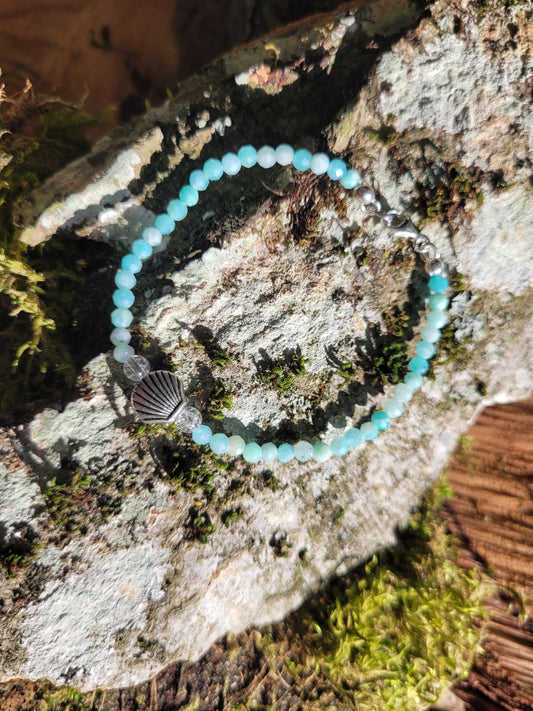 Bracelet en Amazonite facettée, coquillage et fermoir en Argent