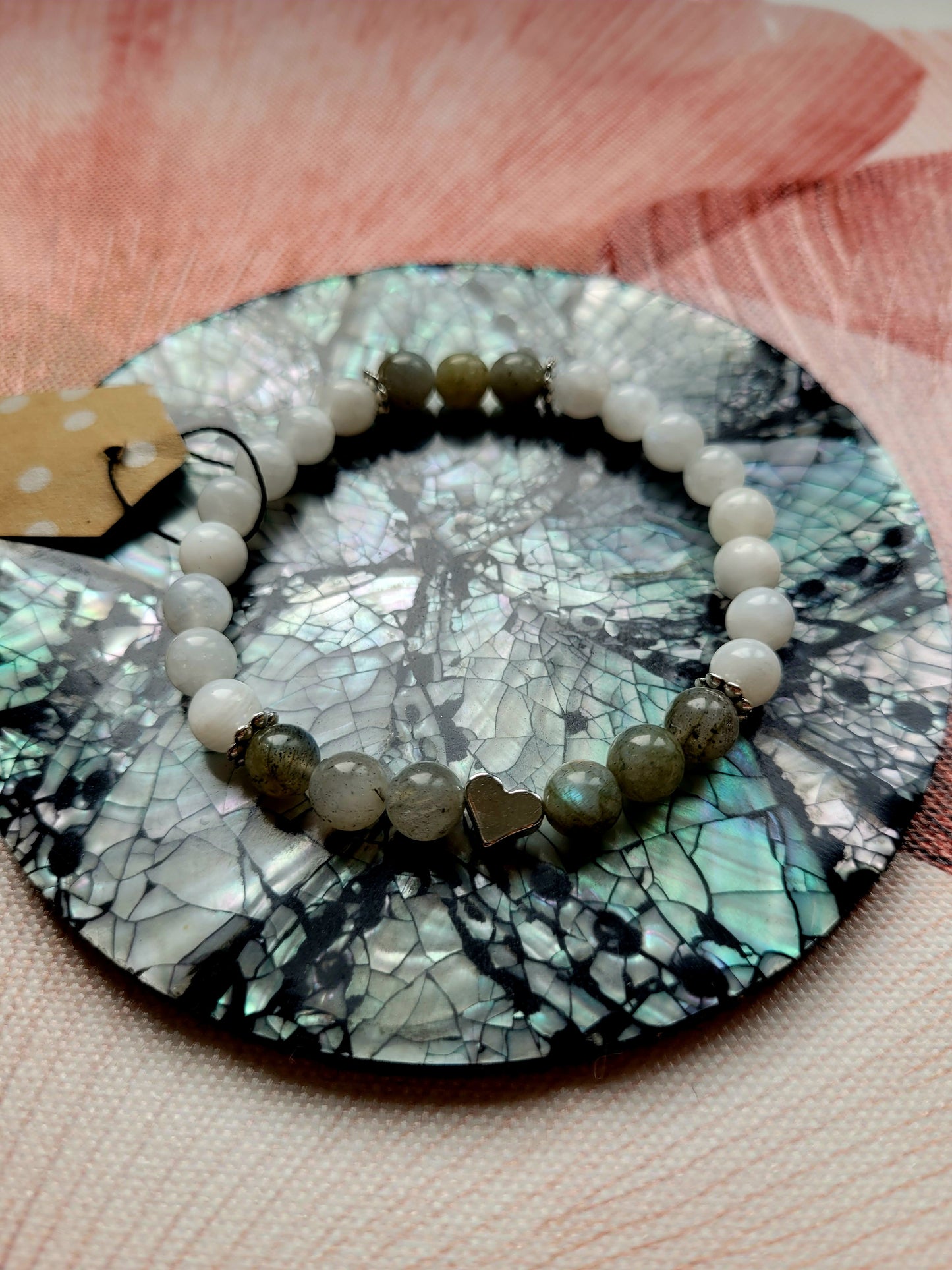 Bracelet en Pierre de Lune, Labradorite et coeur argenté