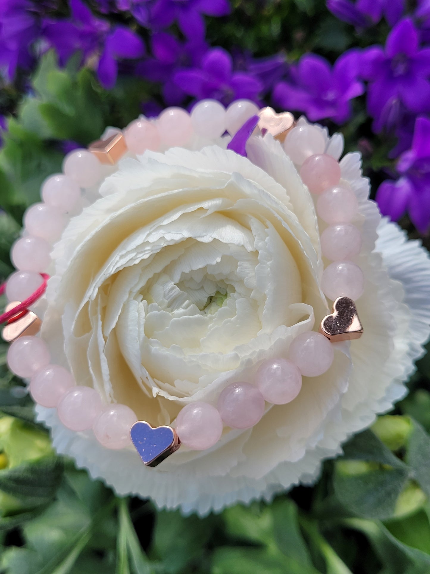 Bracelet en Quartz Rose et coeurs or rose