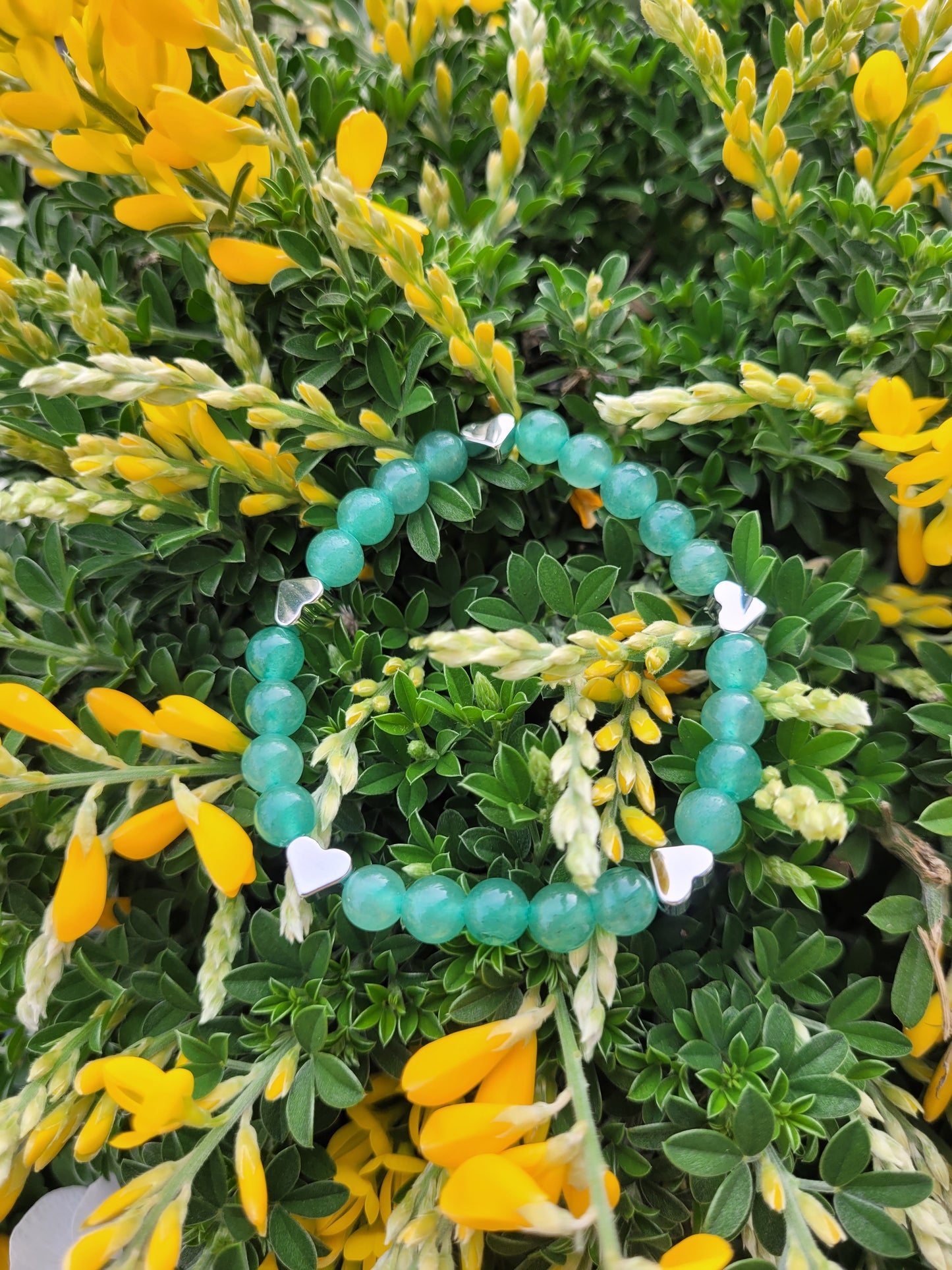 Bracelet en Aventurine et coeurs argentés