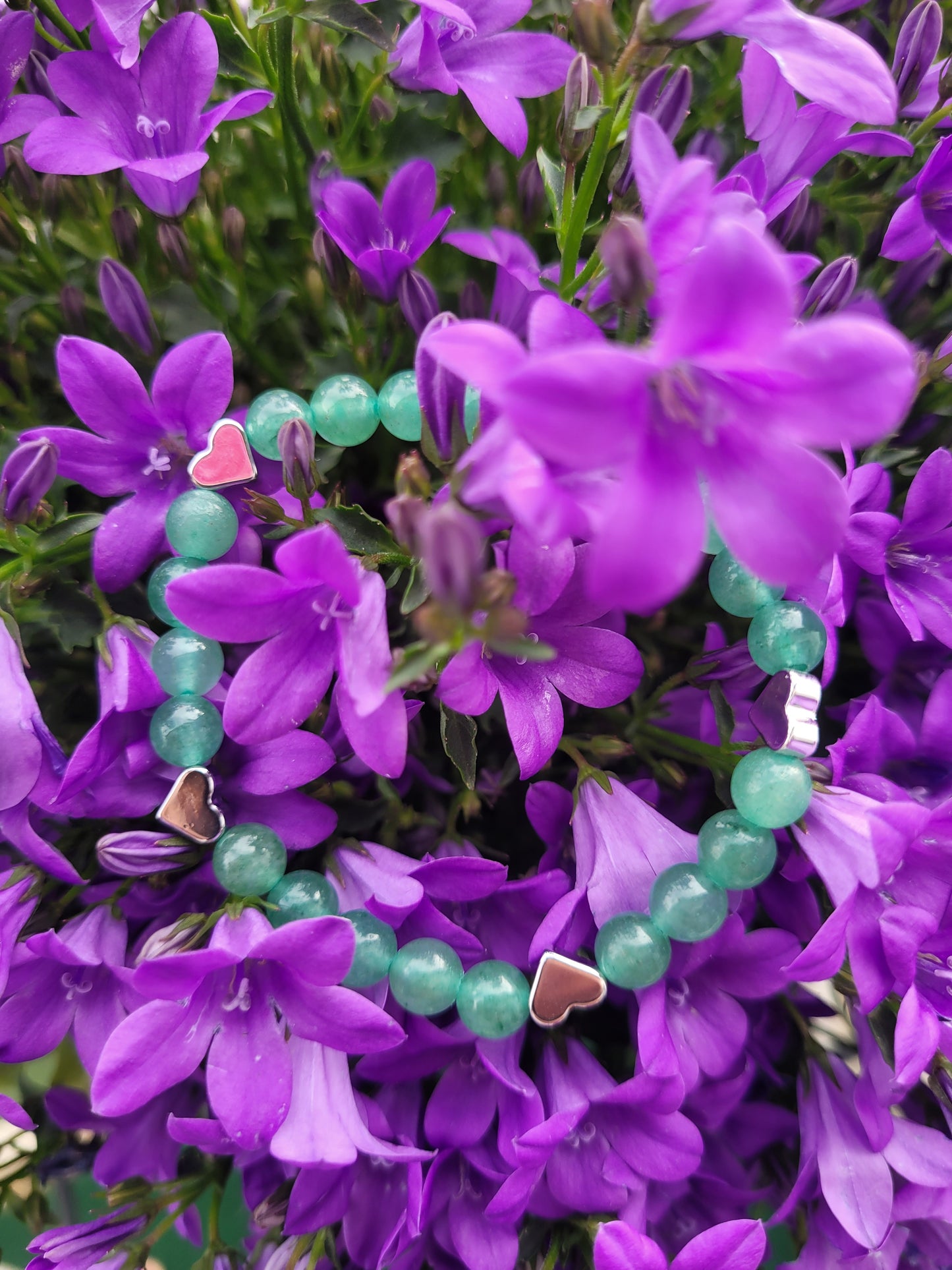 Bracelet en Aventurine et coeurs argentés