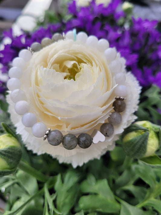 Bracelet en Pierre de Lune, Labradorite et coeur argenté