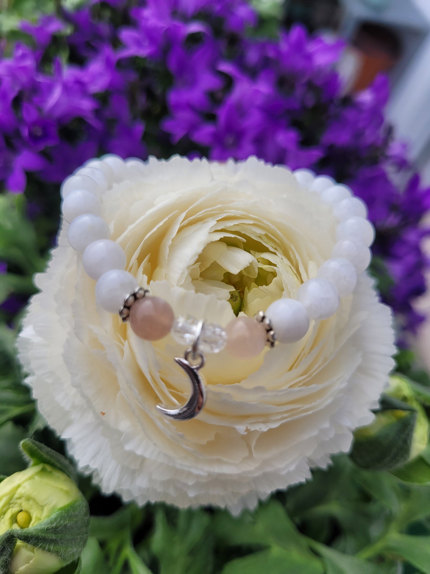 Bracelet en Pierre de Lune, Cristal Iris et lune argentée