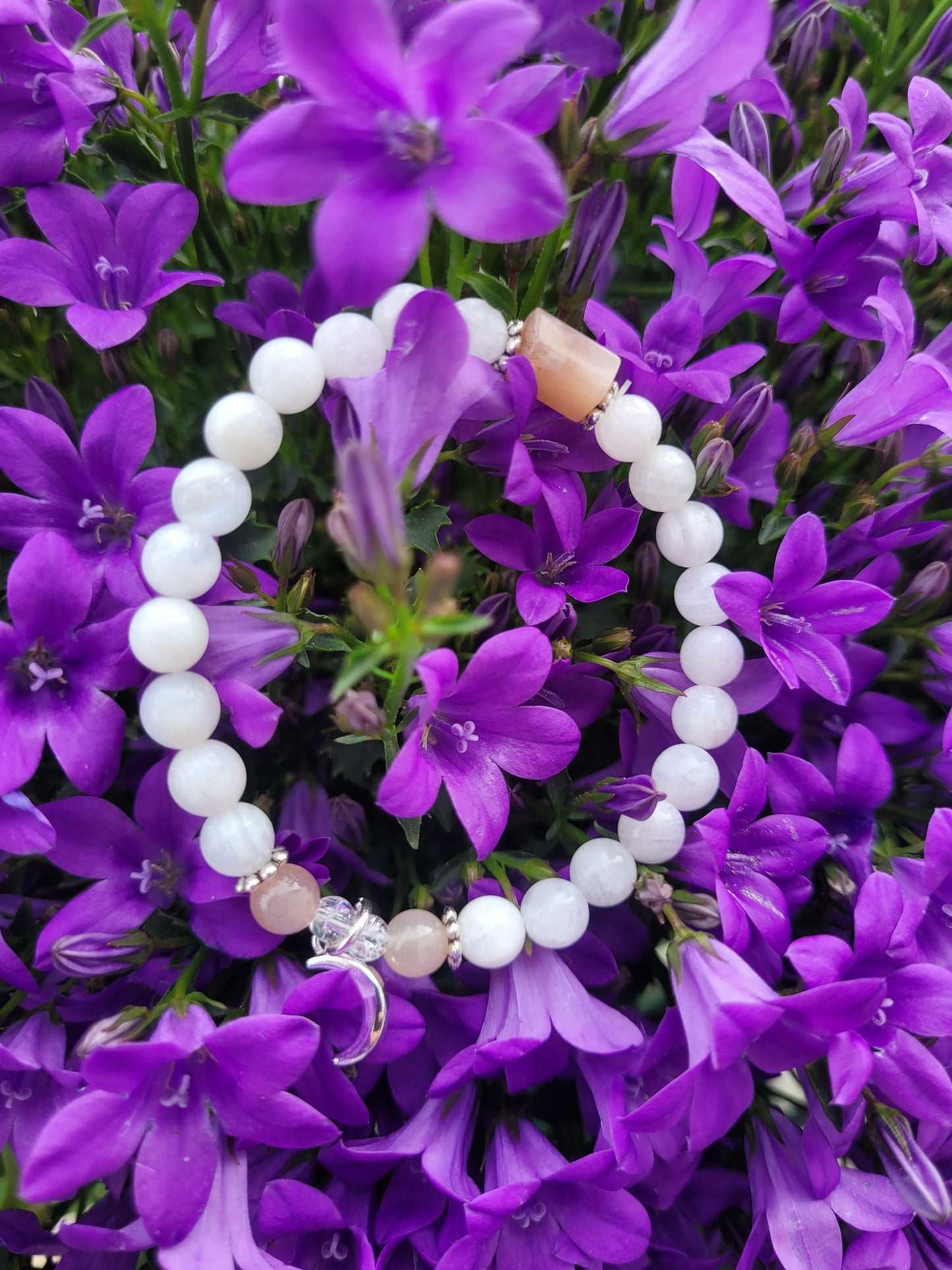 Bracelet en Pierre de Lune, Cristal Iris et lune argentée