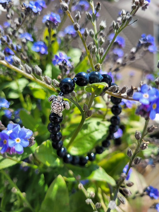 Bracelet de Protection en Oeil de faucon et tortue argentée