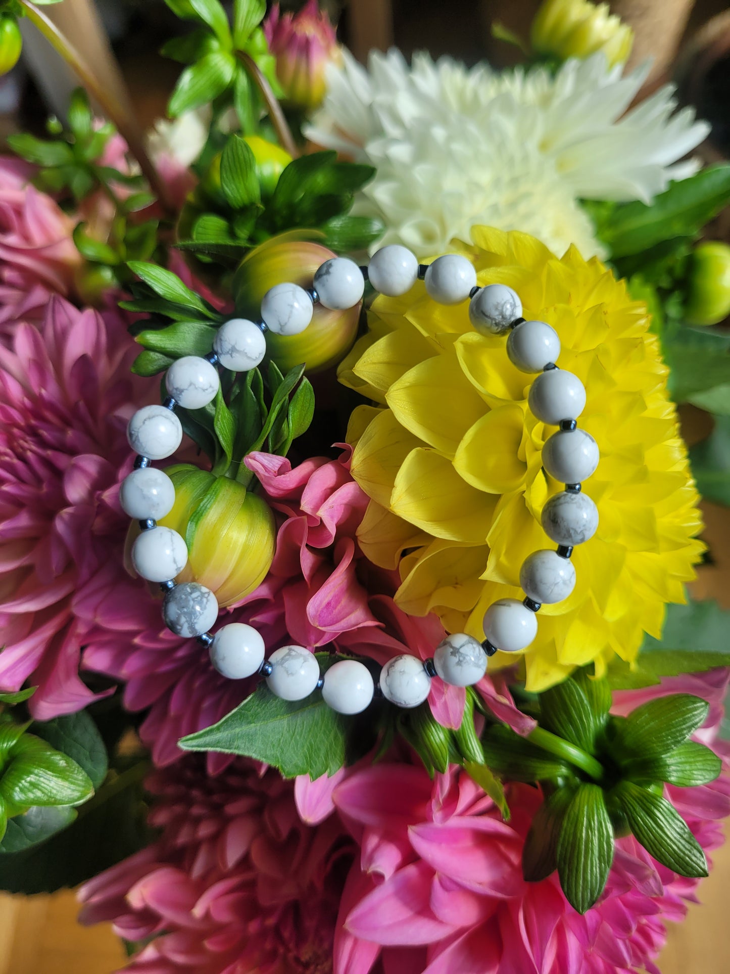 Bracelet en Magnésite (Howlite Blanche)