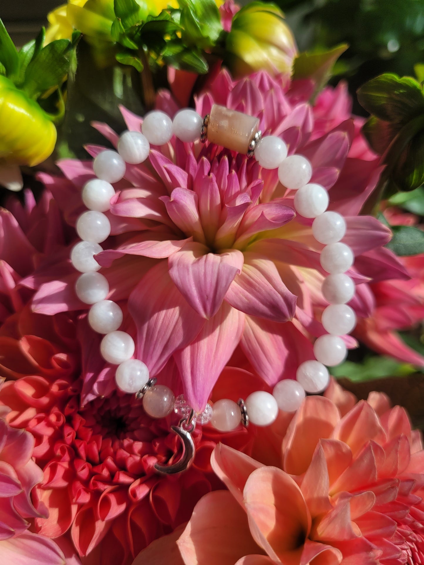 Bracelet en Pierre de Lune, Cristal Iris et lune argentée