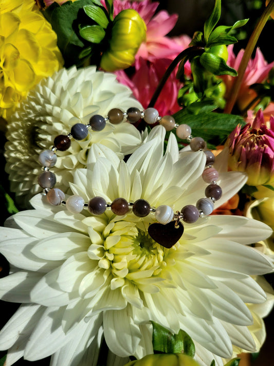 Bracelet en Agate du Botswana et Coeur or rose