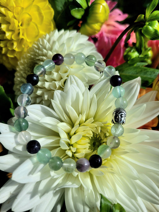 Bracelet en Fluorite et petit Bouddha argenté