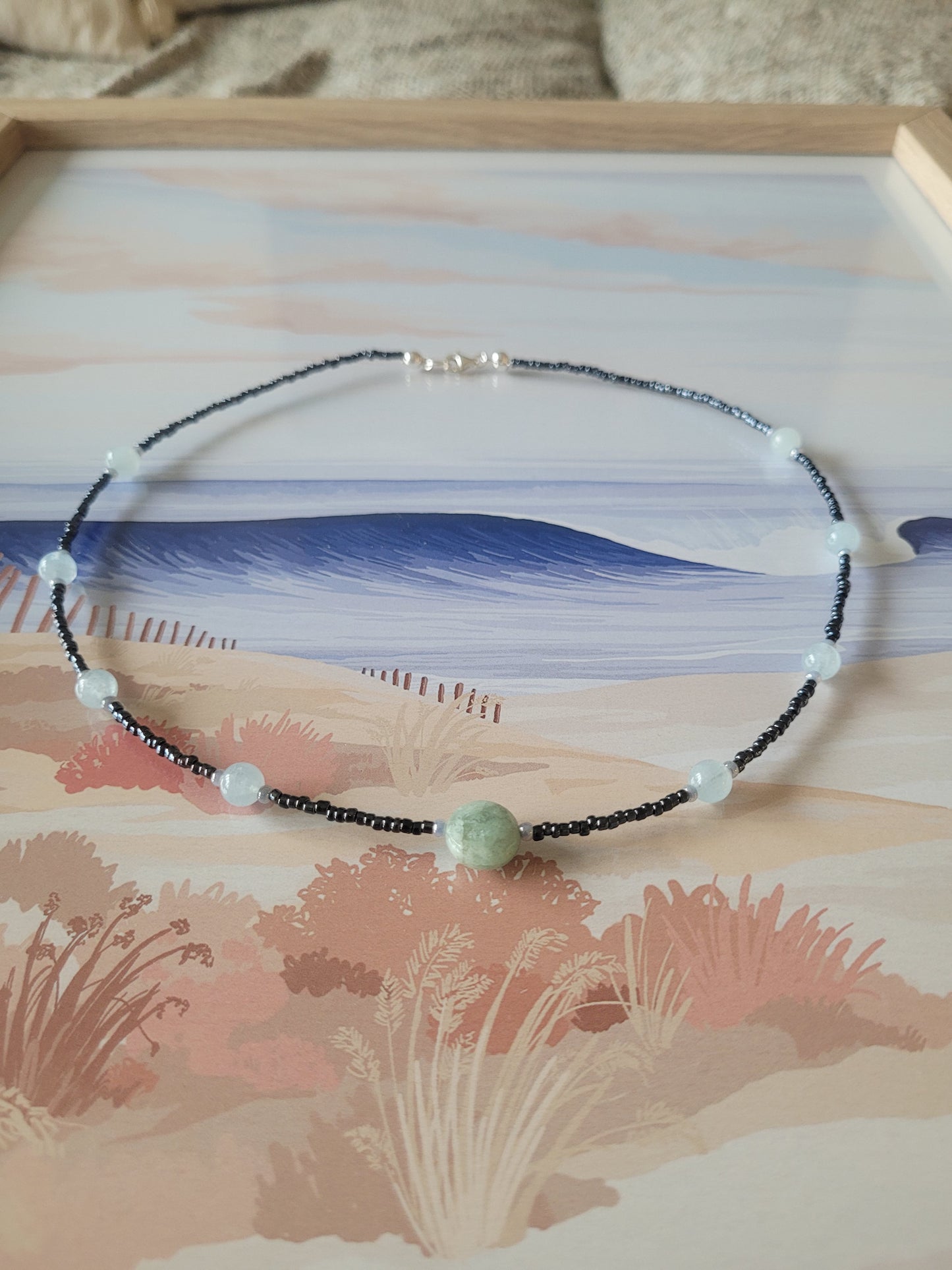 Collier en Aigue-Marine et perles de rocailles bleue marine