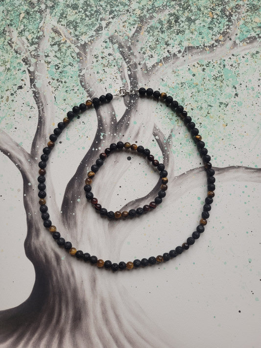 Collier en Lave et Oeil de Tigre