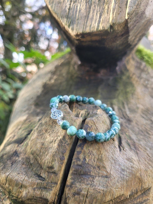 Bracelet et Agate Arbre, Cristal de Roche et Arbre de Vie argenté