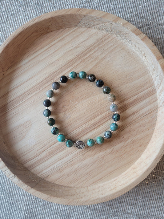 Bracelet en Chrysocolle et spirale argentée
