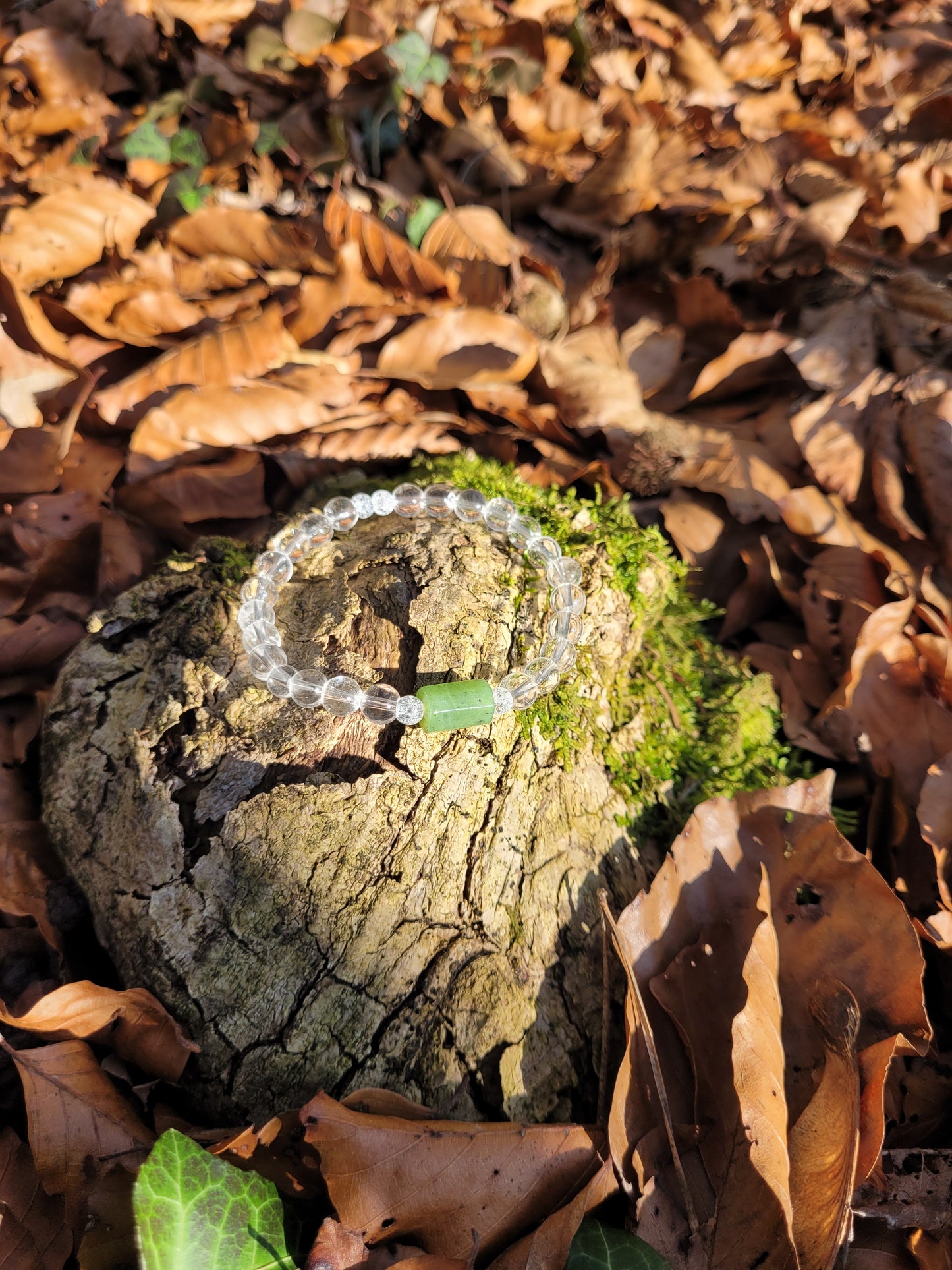 Bracelet en Jade, Cristal iris et Cristal de Roche