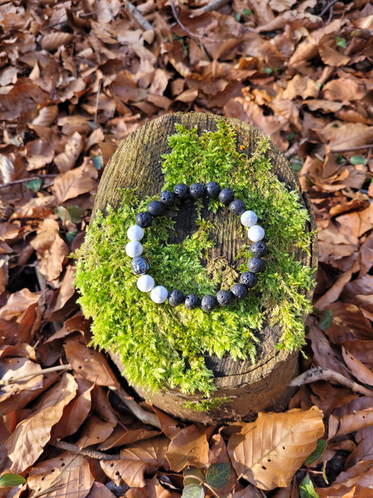 Bracelet en Lave, Magnésite et Bouddha en Hématite
