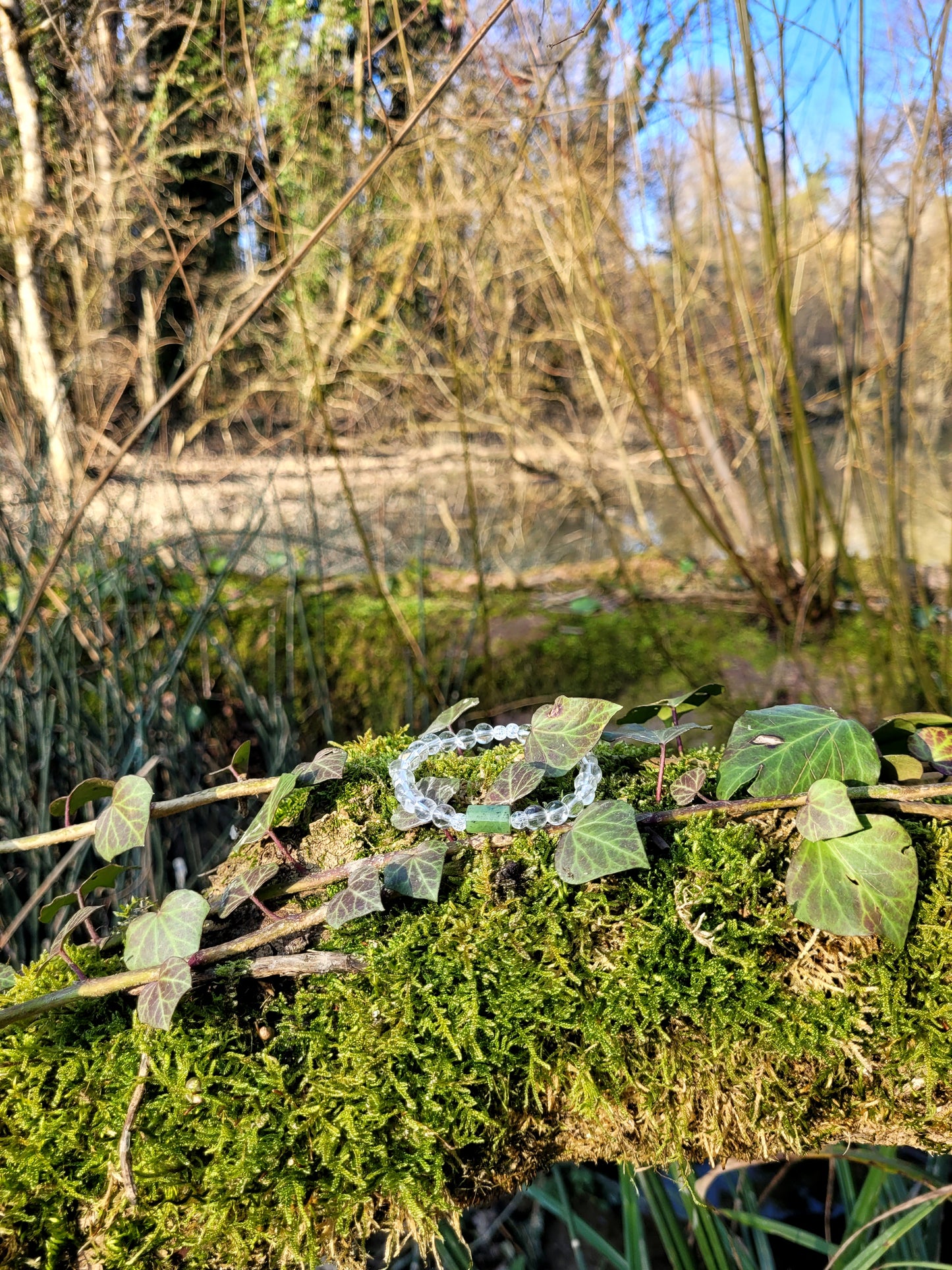 Bracelet en Jade, Cristal iris et Cristal de Roche