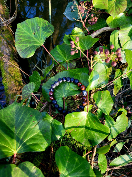 Bracelet en Œil de Taureau, Lave et Bouddha en Hématite