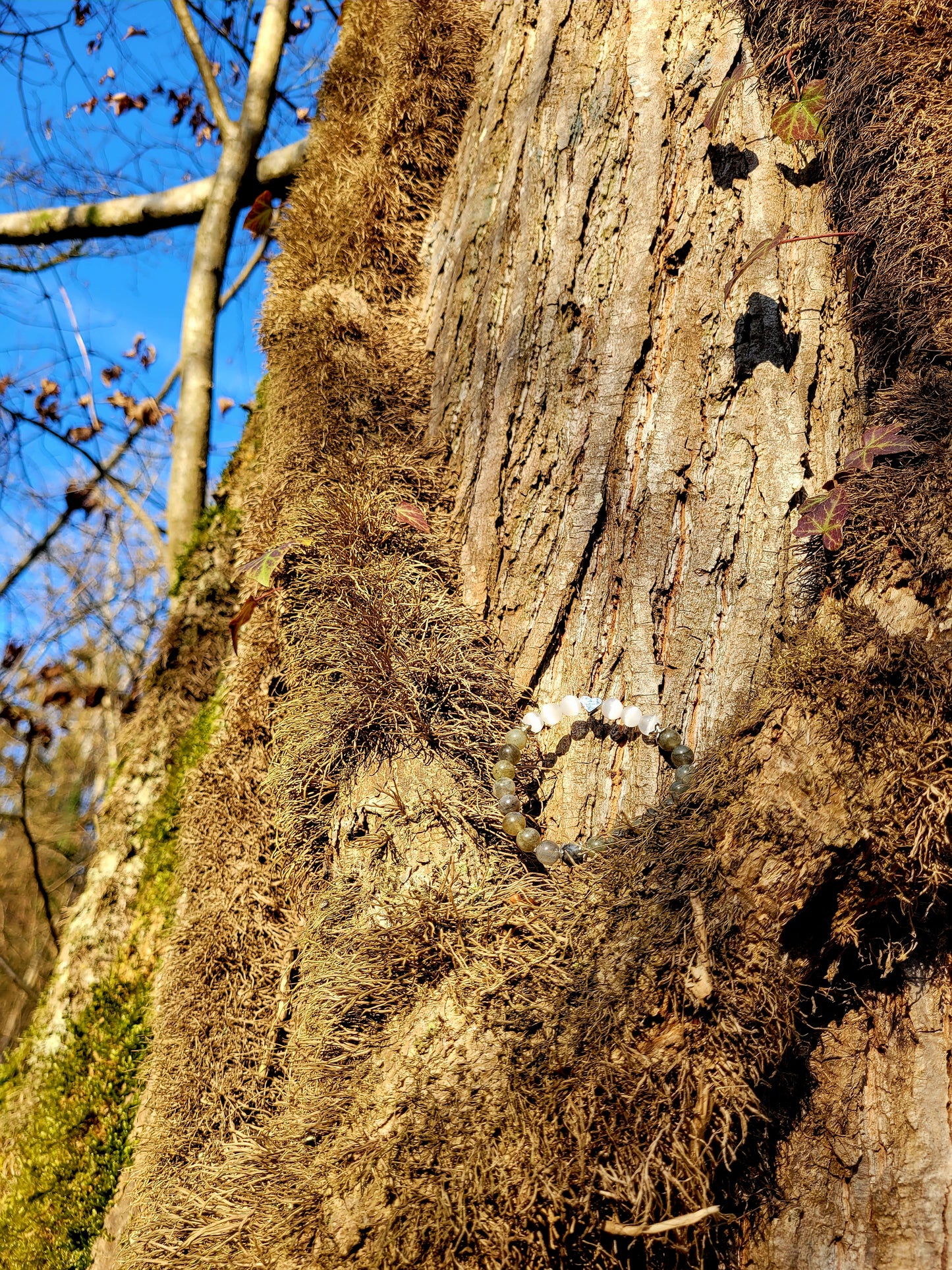 Bracelet en Sélénite, Labradorite et coeur argenté