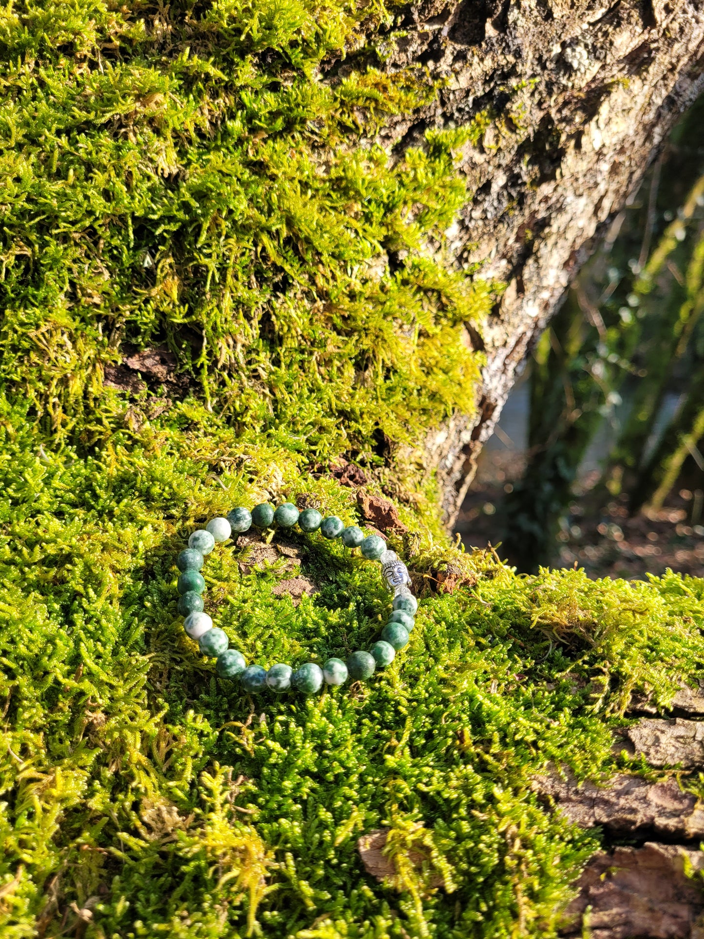 Bracelet en Agate Arbre, Cristal iris et Bouddha argenté
