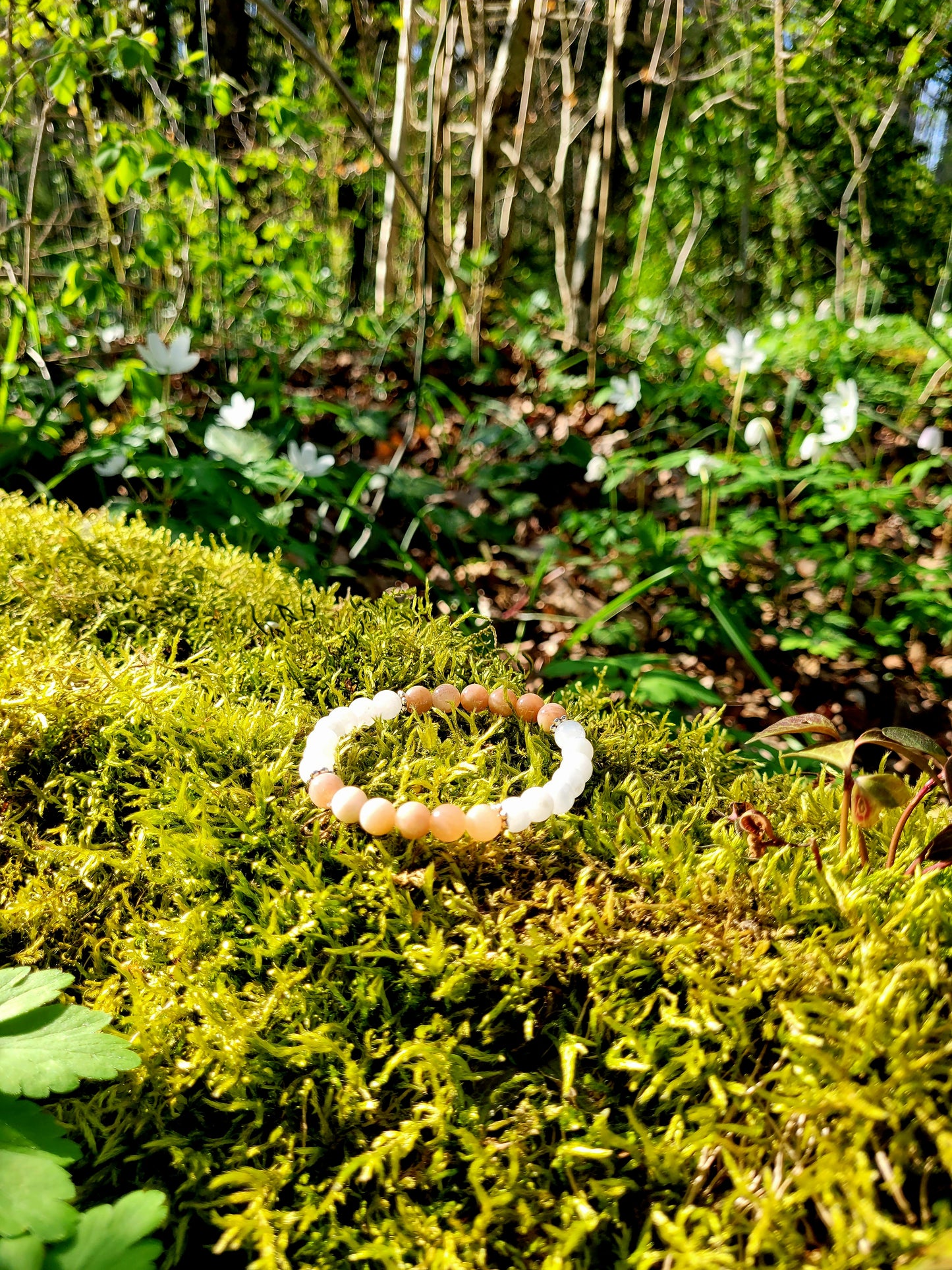 Bracelet en Pierre de Lune rose et blanche